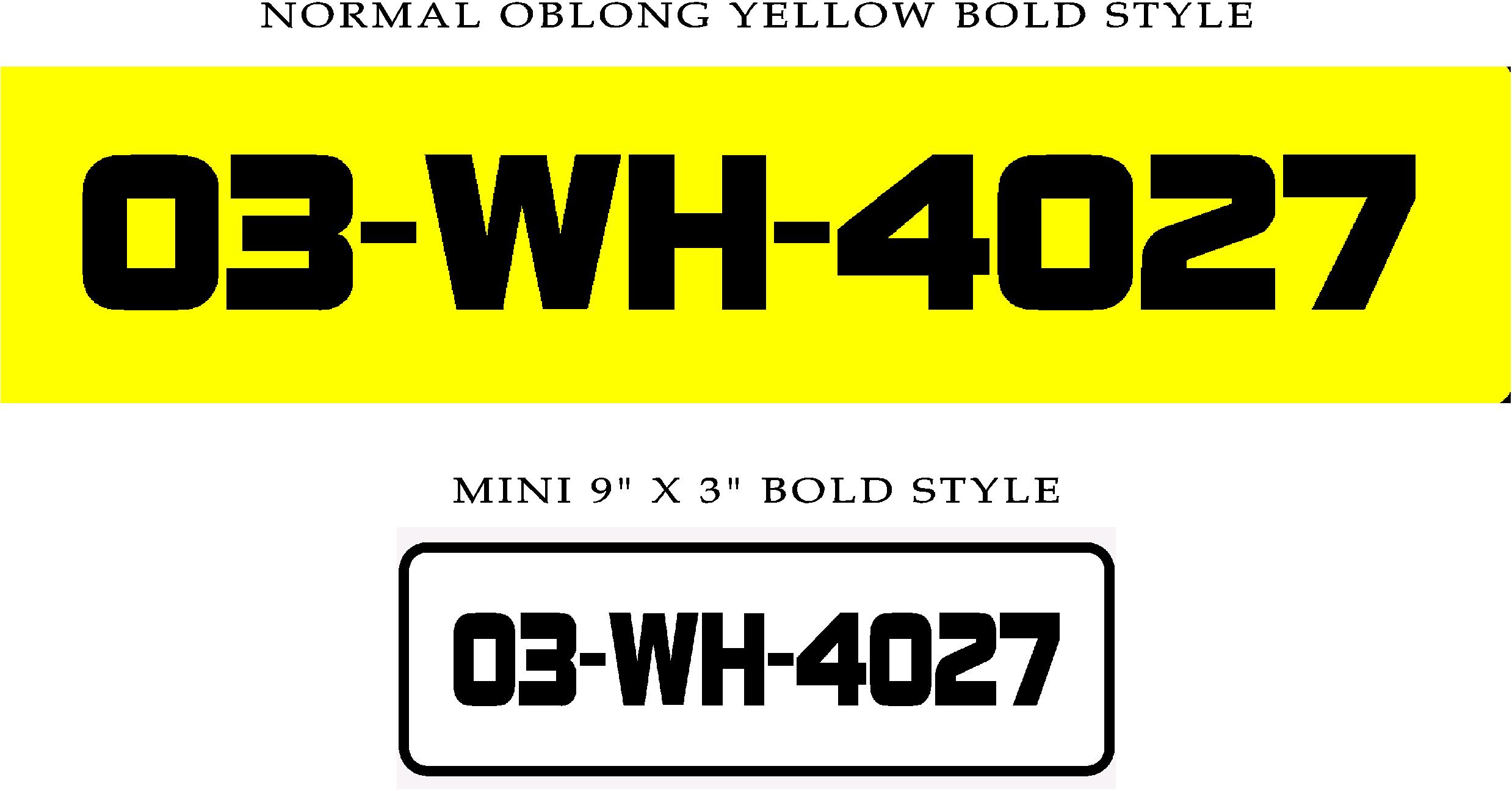 BOLD Style Number Plate 1 9X3 white 1 OBLONG yellow